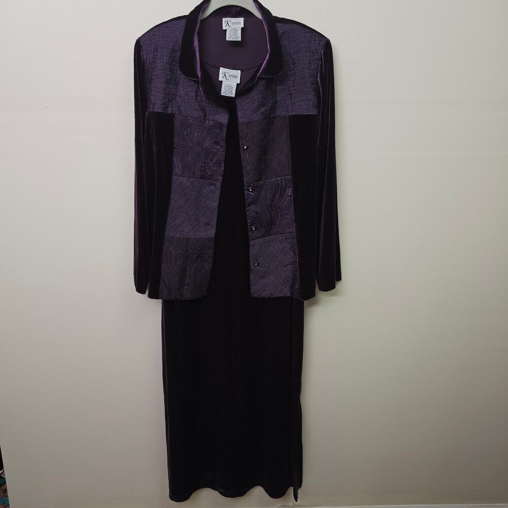 K Studio 2pc Velvet Jacket Dress Set Eggplant Purple Black Holiday Formal 12‎